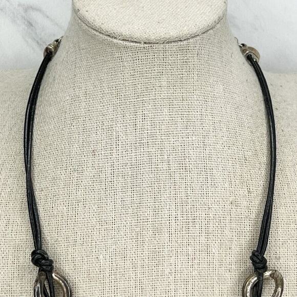 Chico's Gold and Silver Tone Double Strand Black Cord Necklace - Picture 3 of 5